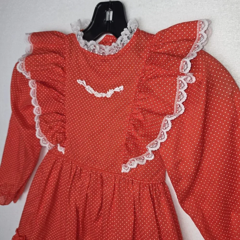 Vintage Sears Winnie the Pooh Red Polka Dot Ruffle Lace Dress Youth Girls Size 6